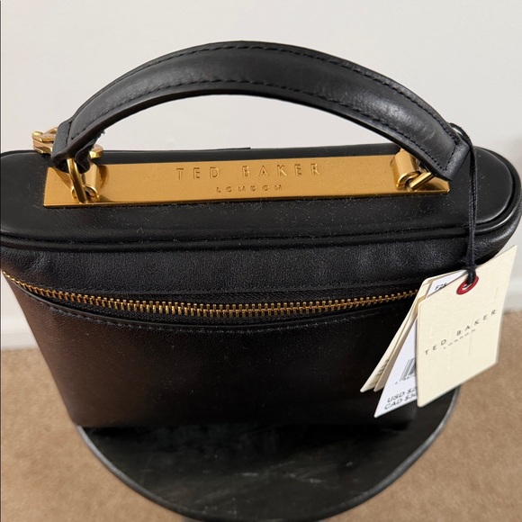 Ted Baker Black TIA Mini Zip Top Handle Crossbody Bag with Gold Accents - Picture 3 of 12